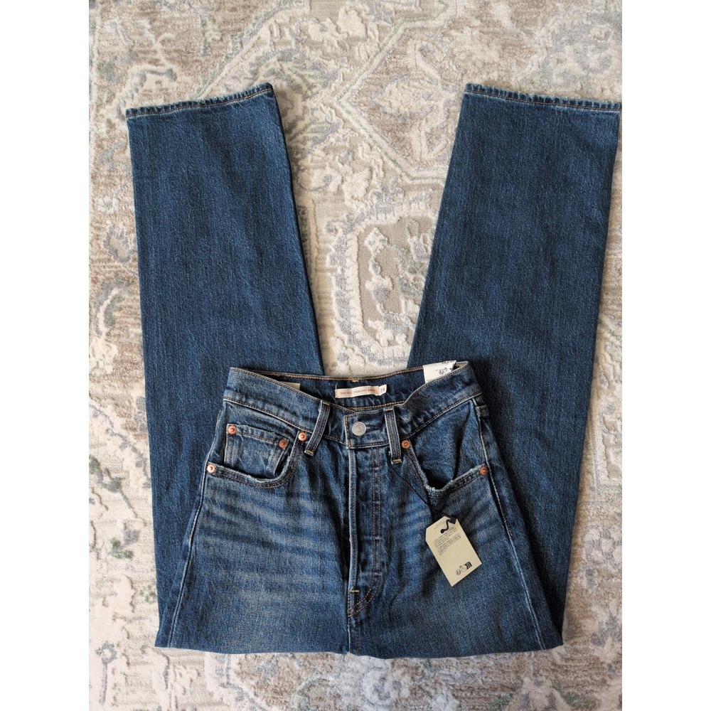 Nwt Levi's Women's Ribcage Straight Ankle Button Fly Jeans Blue Color Size 24x27